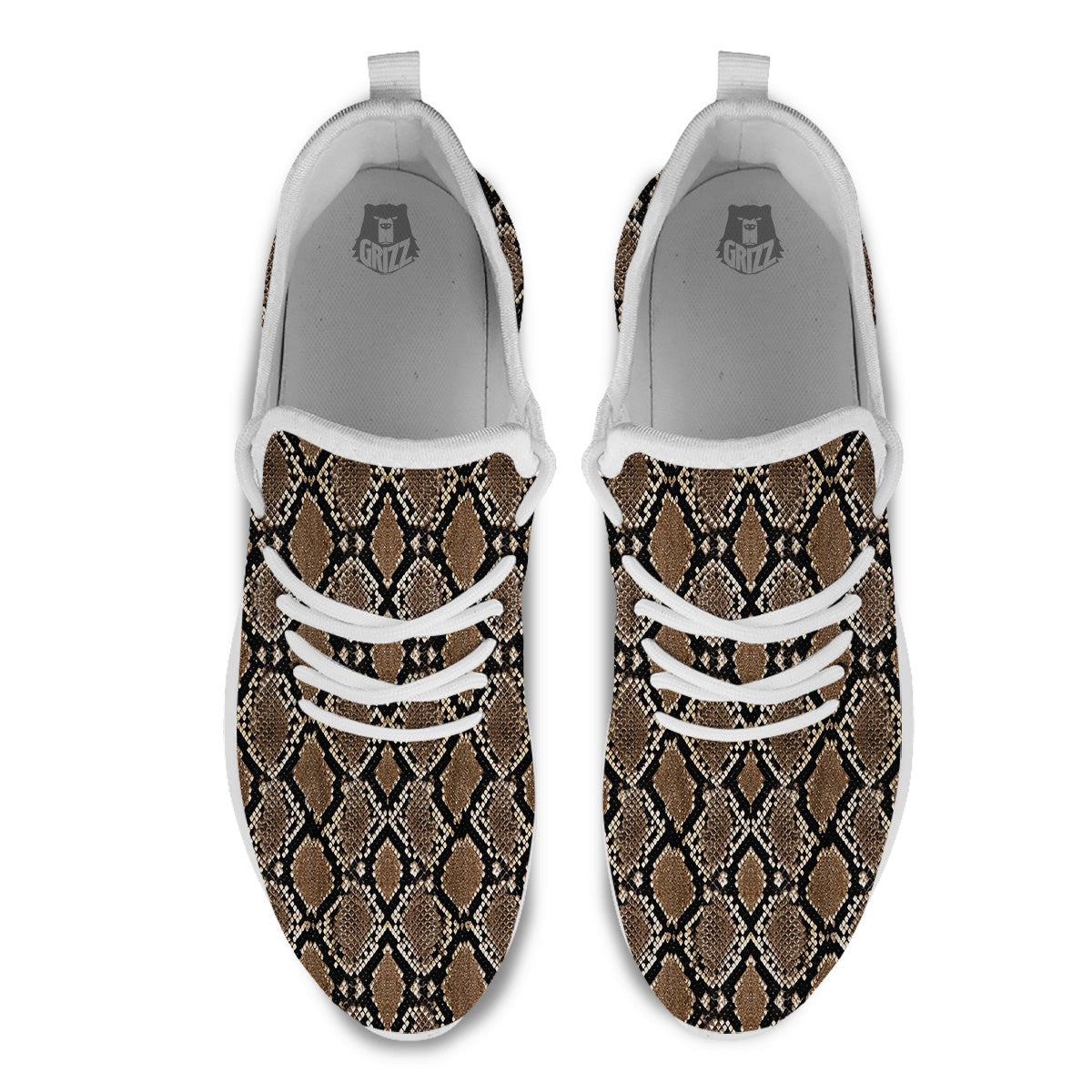 Snakeskin Python Brown Print White Athletic Shoes-grizzshop