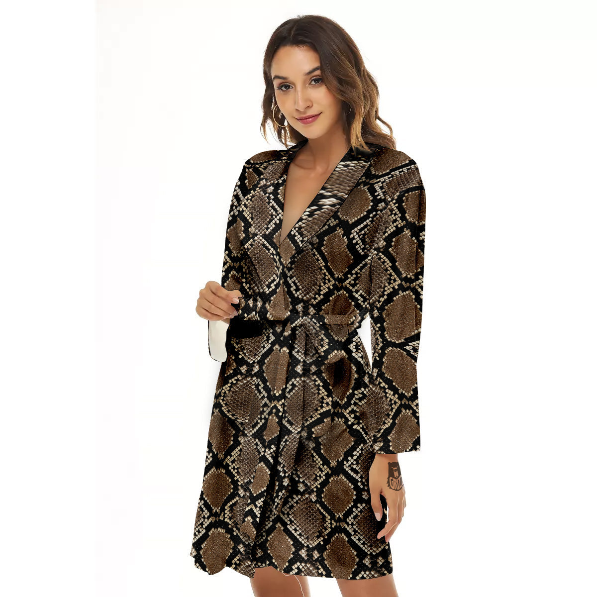 Snakeskin Python Brown Print Women's Robe-grizzshop