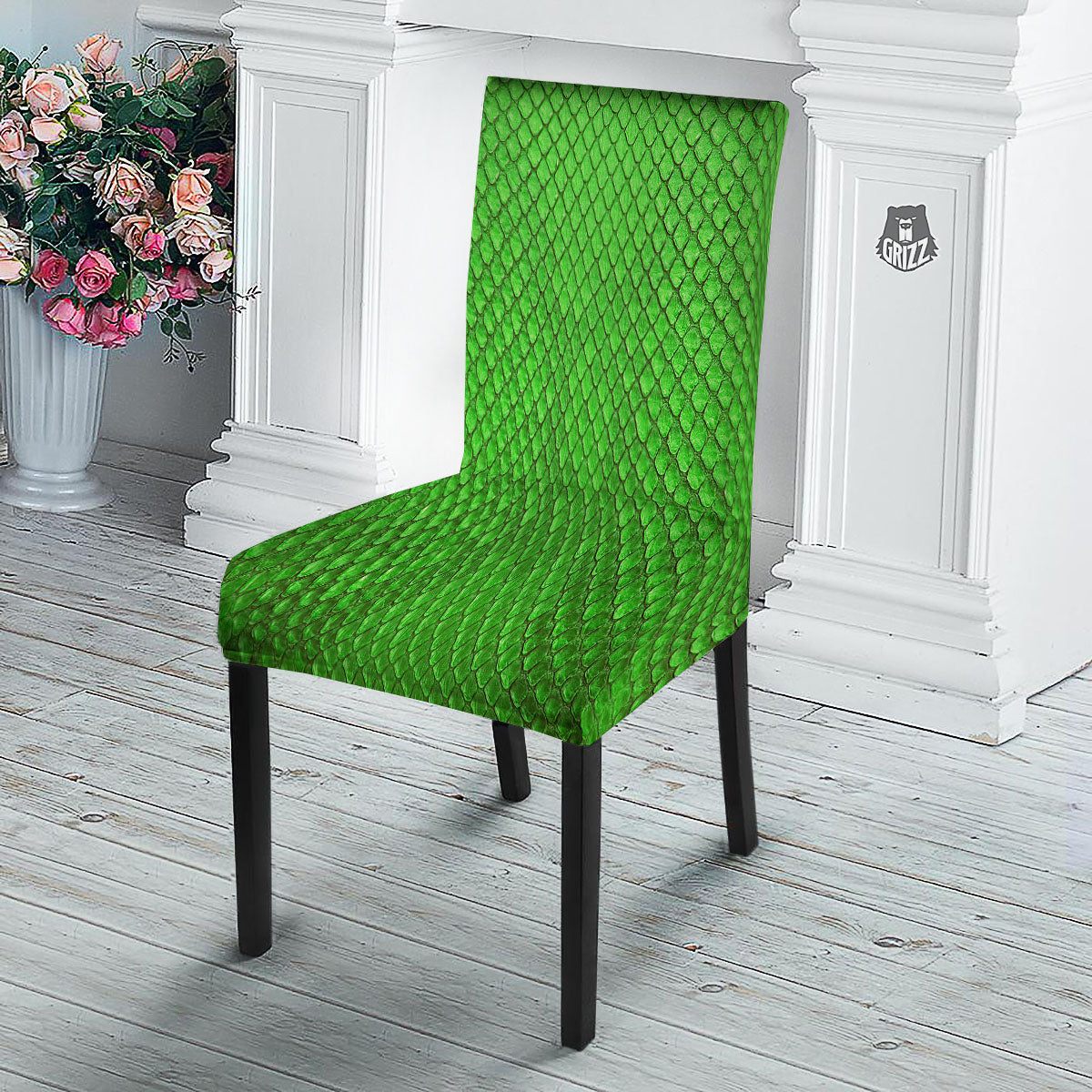 Snakeskin Python Green Print Dining Chair Slipcover-grizzshop