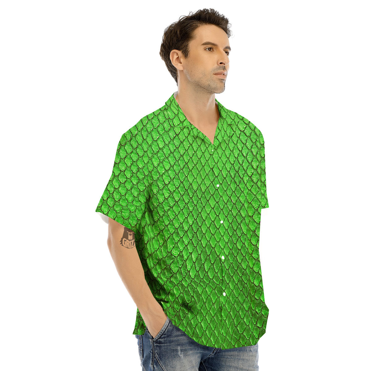 Snakeskin Python Green Print Men's Hawaiian Shirt-grizzshop
