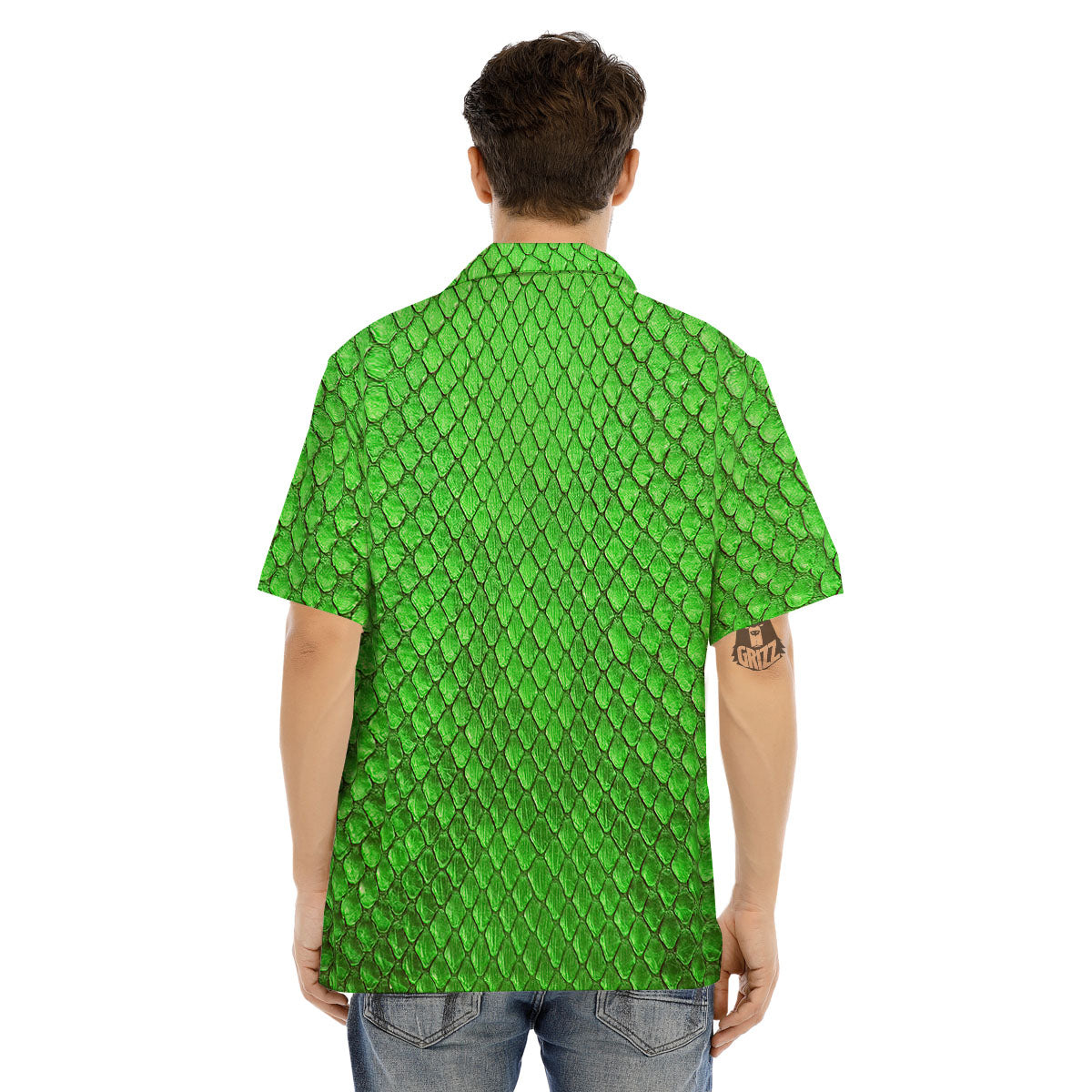 Snakeskin Python Green Print Men's Hawaiian Shirt-grizzshop