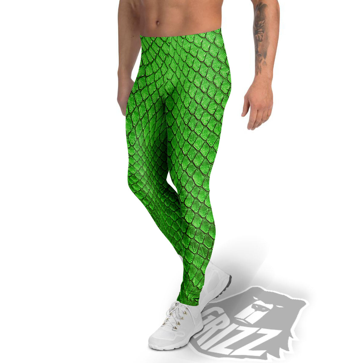 Snakeskin Python Green Print Men's Leggings-grizzshop