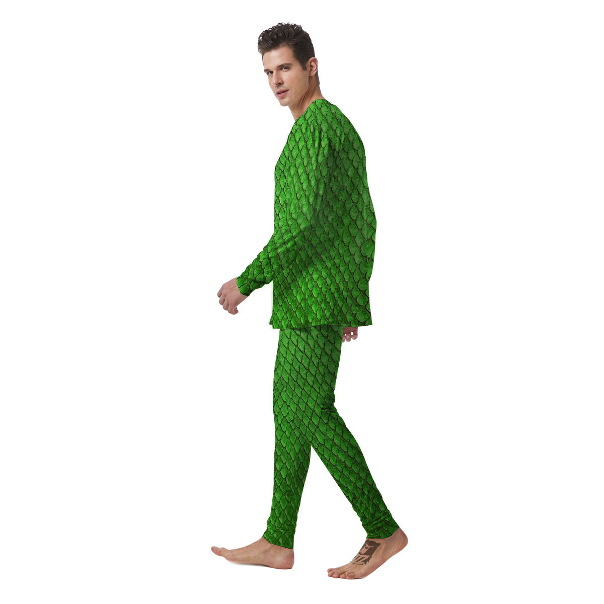 Snakeskin Python Green Print Men's Pajamas-grizzshop