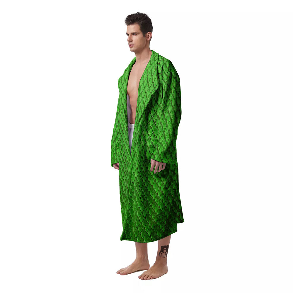 Snakeskin Python Green Print Men's Robe-grizzshop