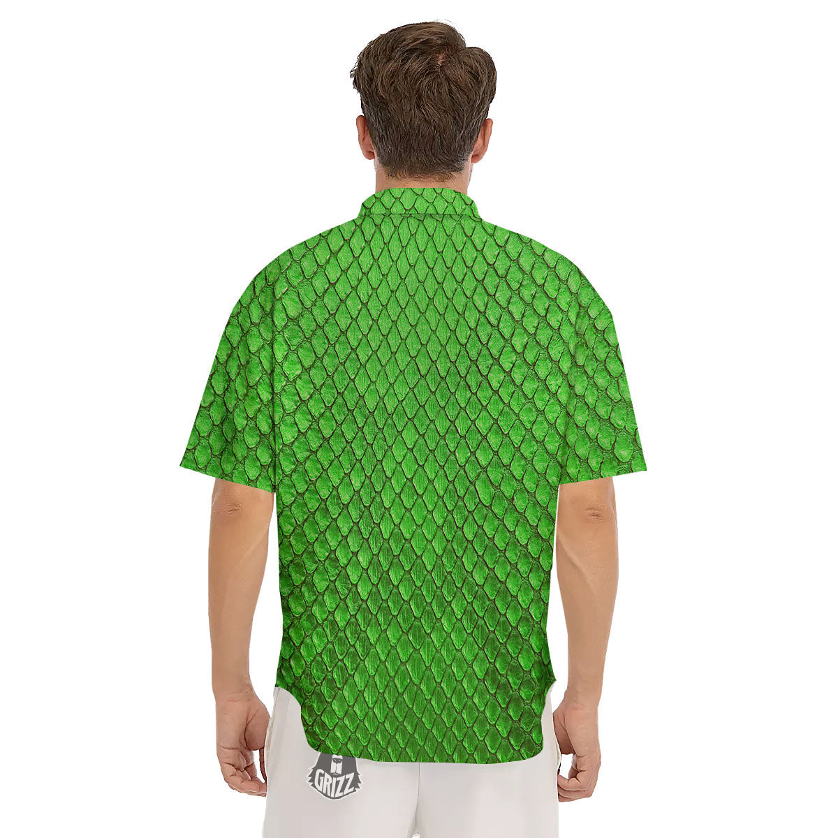 Snakeskin Python Green Print Men's Short Sleeve Shirts-grizzshop