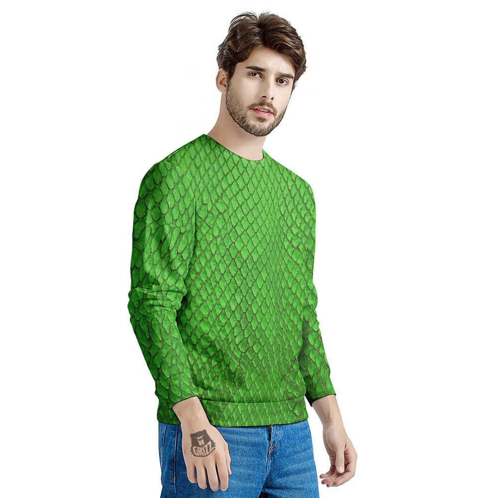Snakeskin Python Green Print Men's Sweatshirt-grizzshop