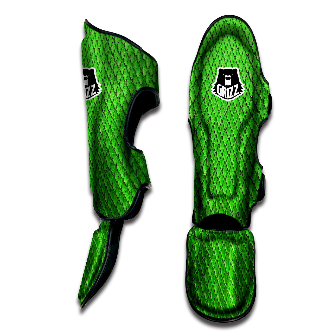 Snakeskin Python Green Print Muay Thai Shin Guards-grizzshop