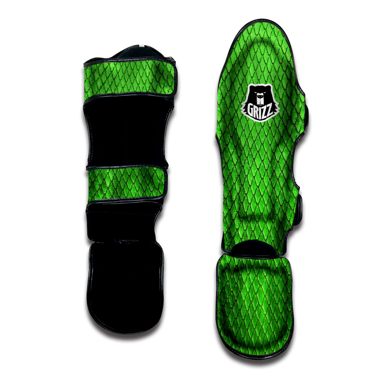 Snakeskin Python Green Print Muay Thai Shin Guards-grizzshop