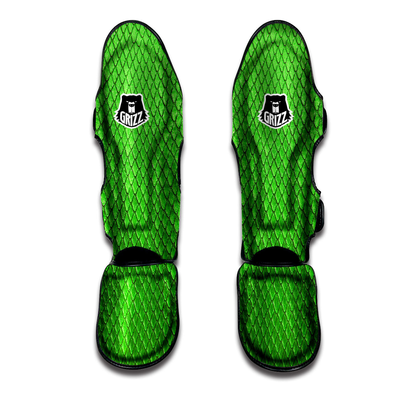 Snakeskin Python Green Print Muay Thai Shin Guards-grizzshop