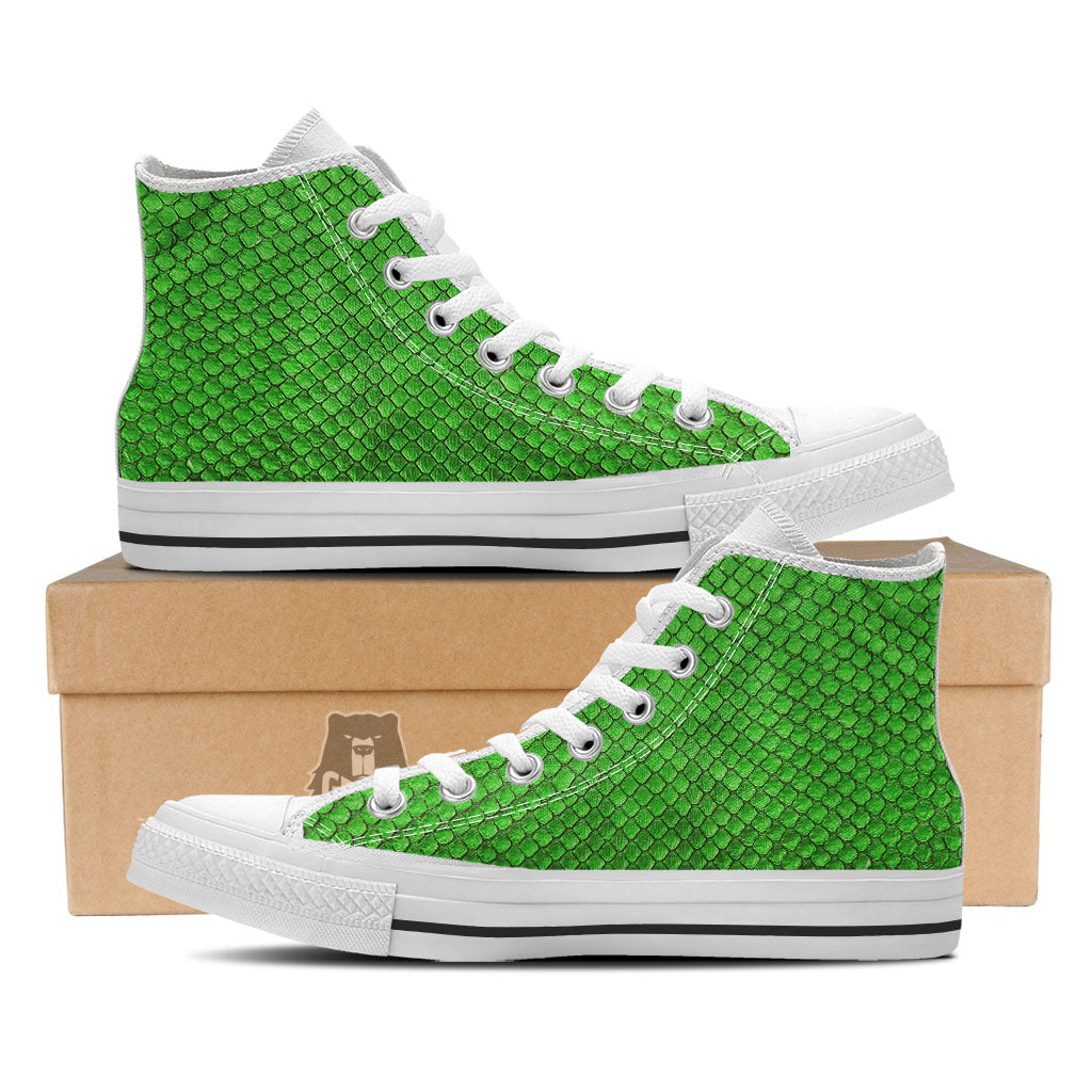 Snakeskin Python Green Print White High Top Shoes-grizzshop