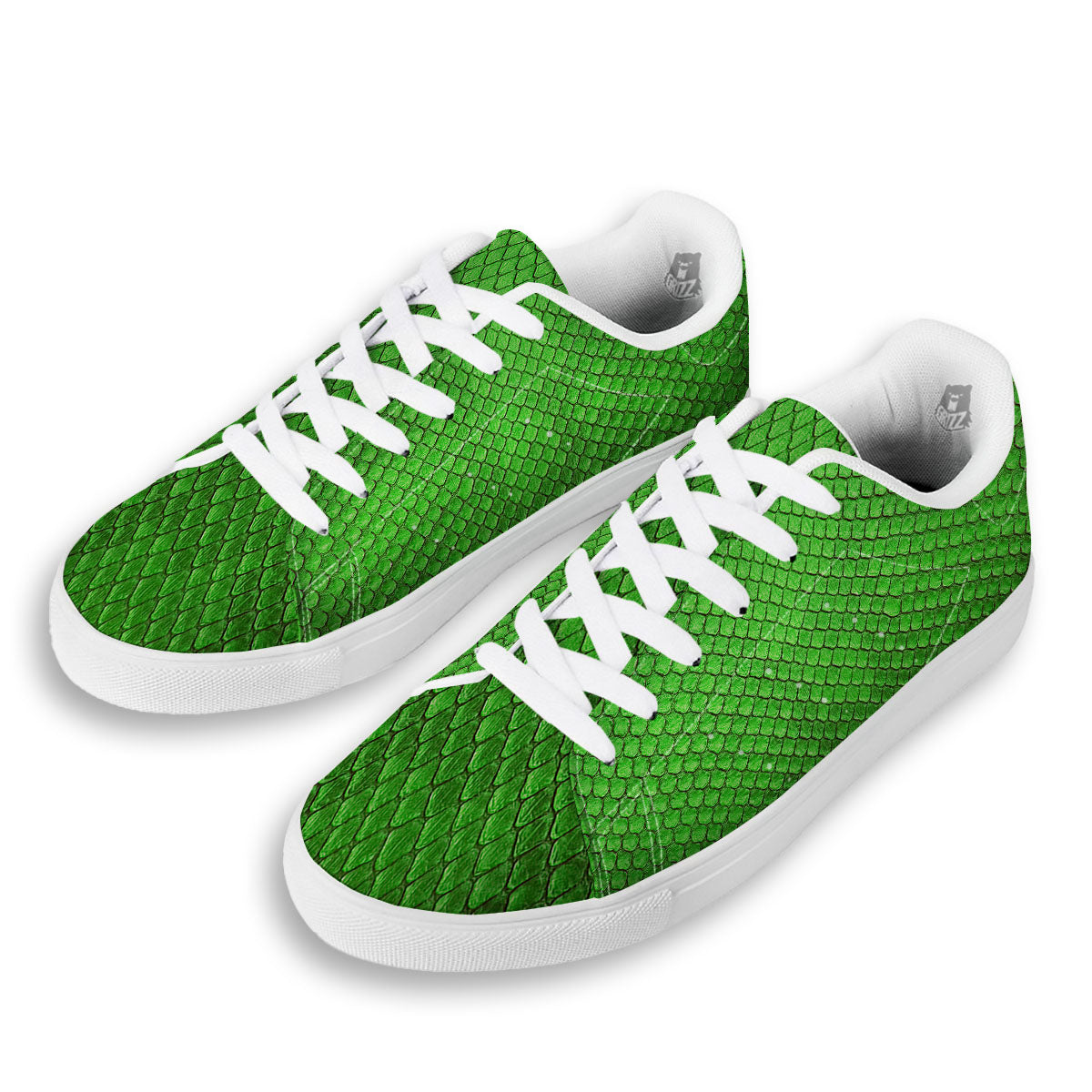 Snakeskin Python Green Print White Low Top Sneakers-grizzshop