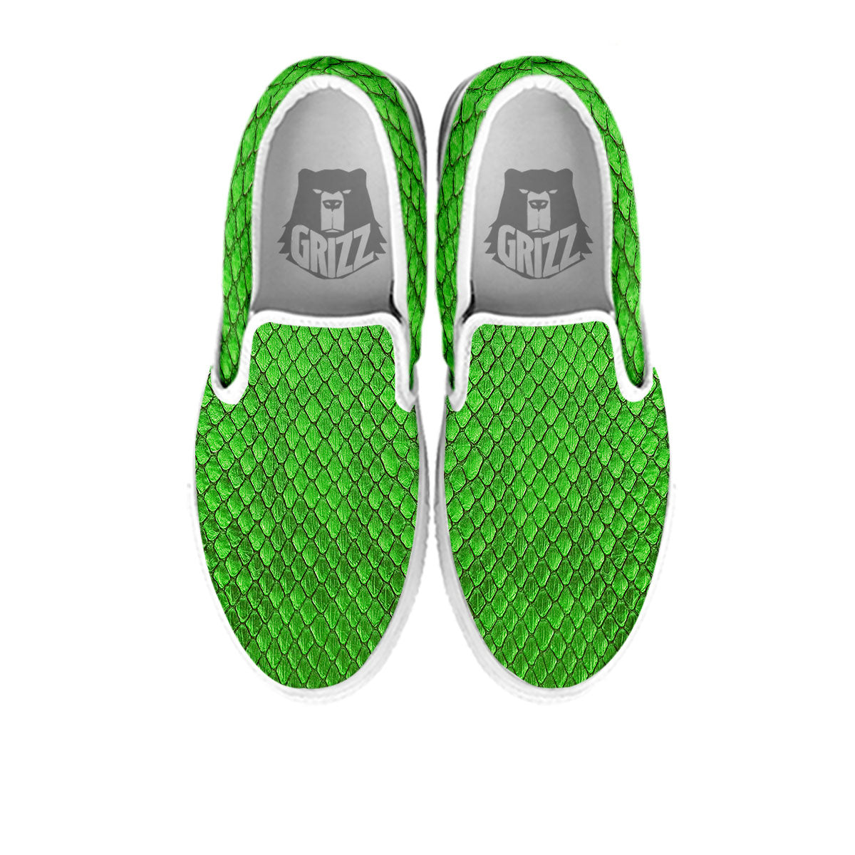 Snakeskin Python Green Print White Slip On Shoes-grizzshop
