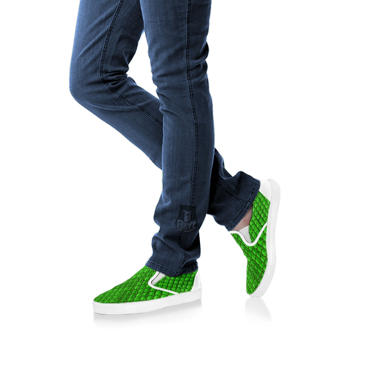 Snakeskin Python Green Print White Slip On Shoes-grizzshop