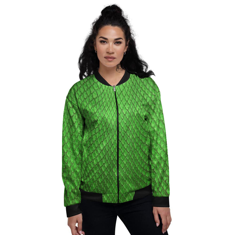 Snakeskin Python Green Print Women's Bomber Jacket-grizzshop