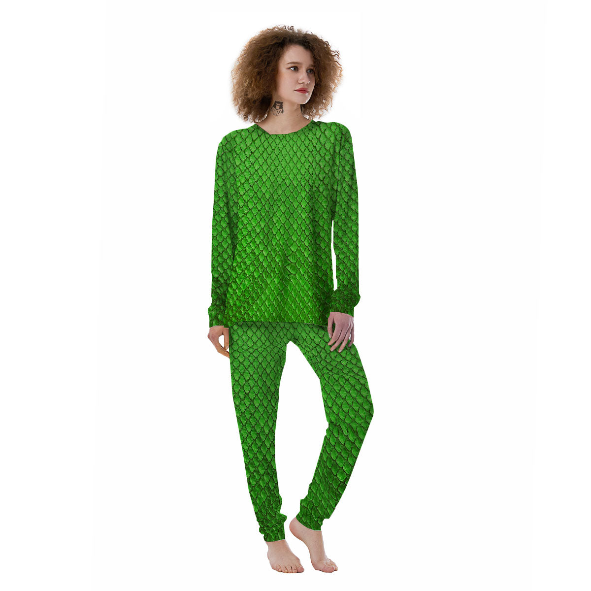 Snakeskin Python Green Print Women's Pajamas-grizzshop