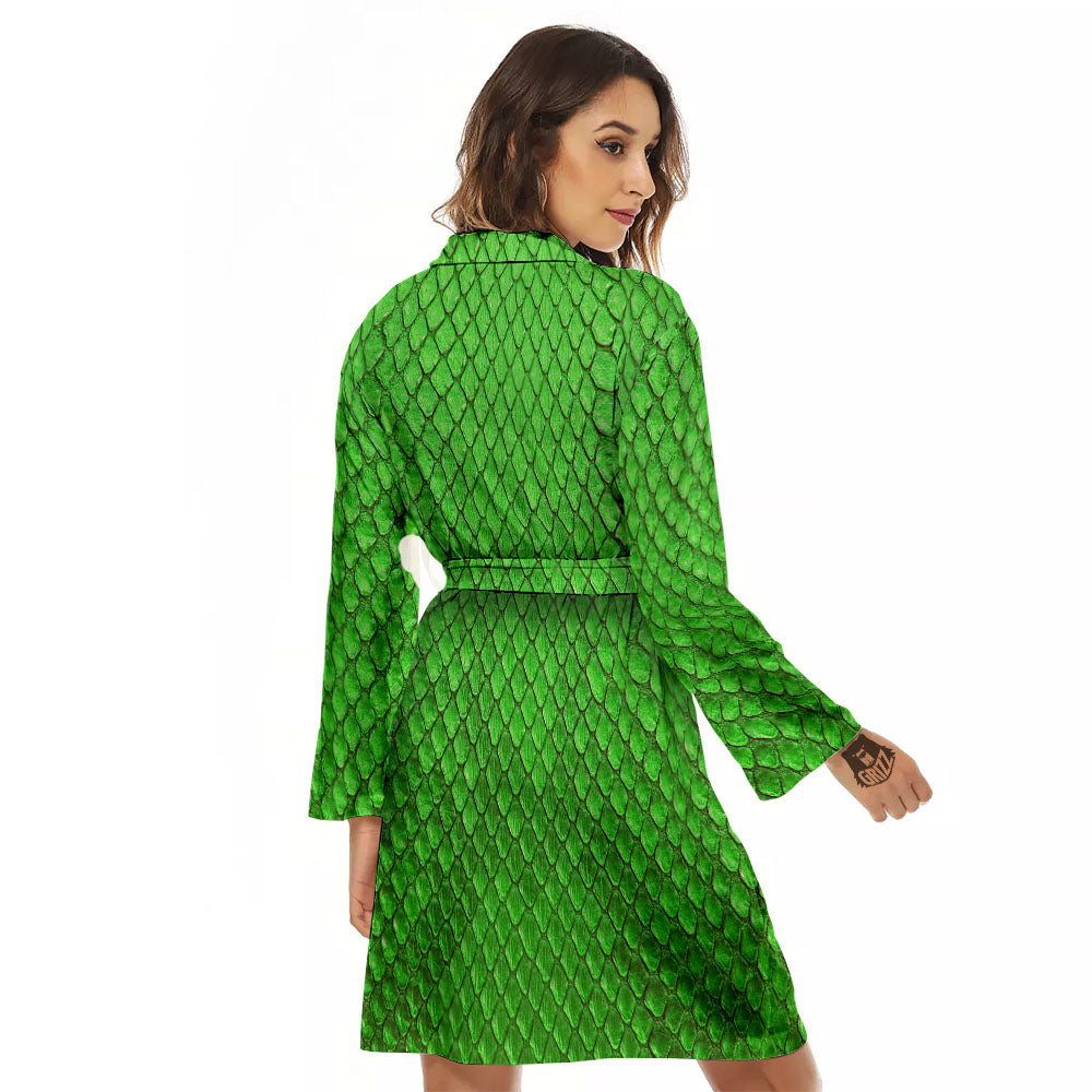 Snakeskin Python Green Print Women's Robe-grizzshop