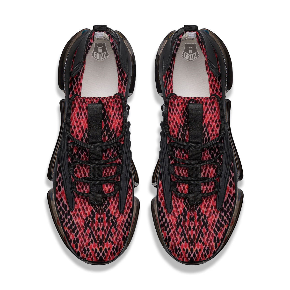Snakeskin Python Red Print Black Gym Shoes-grizzshop