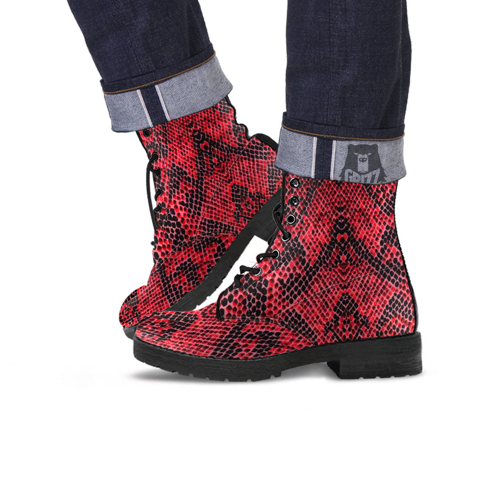 Snakeskin Python Red Print Leather Boots-grizzshop