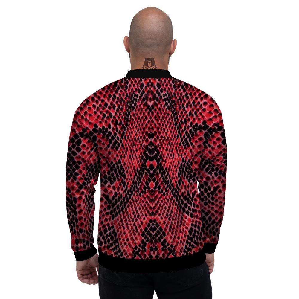 Snakeskin Python Red Print Men's Bomber Jacket-grizzshop