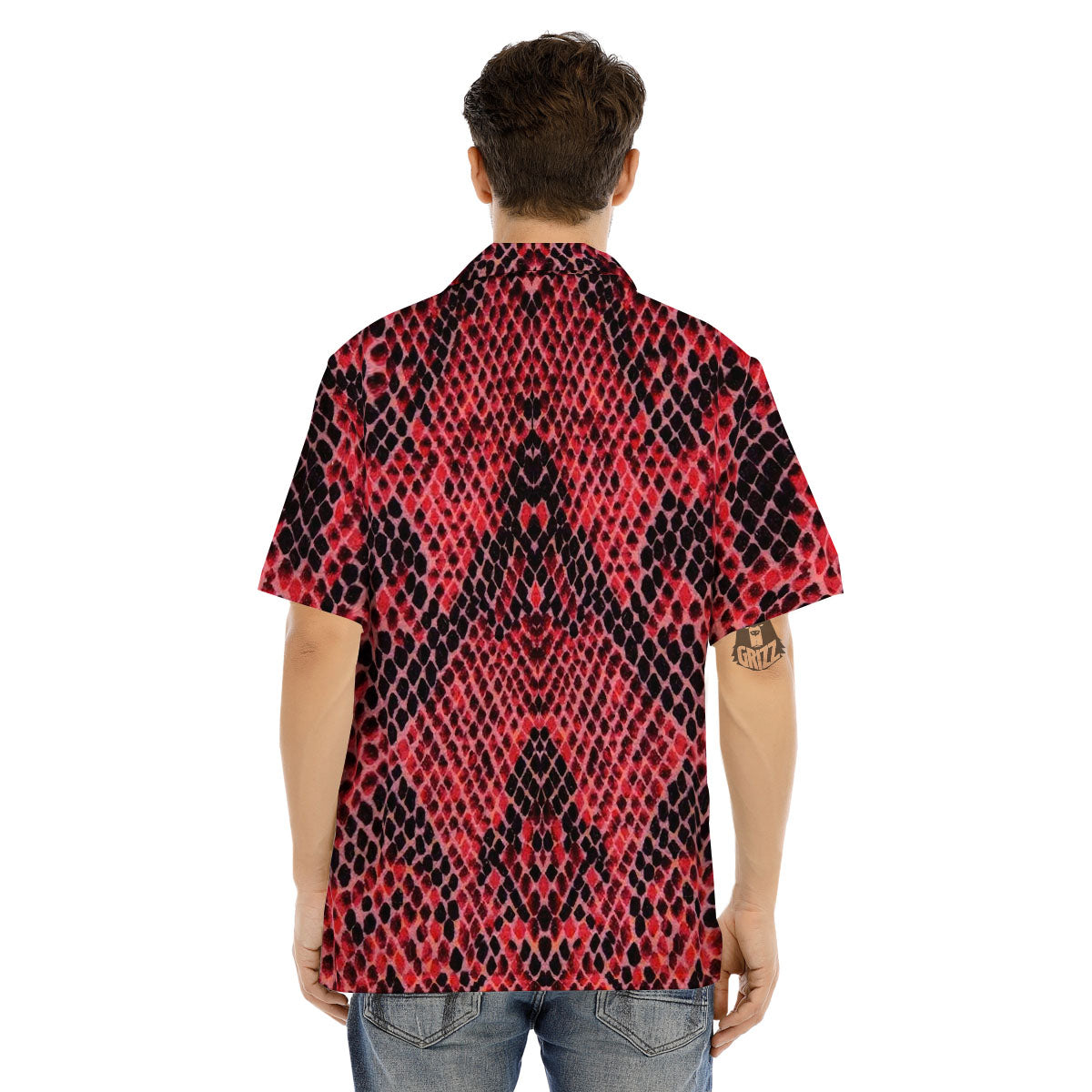 Snakeskin Python Red Print Men's Hawaiian Shirt-grizzshop