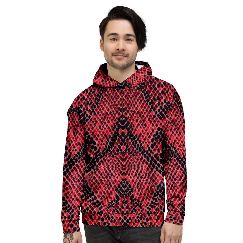 Snakeskin Python Red Print Men's Hoodie-grizzshop