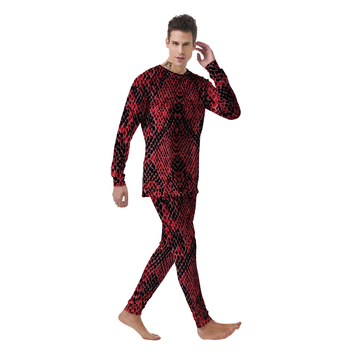 Snakeskin Python Red Print Men's Pajamas-grizzshop