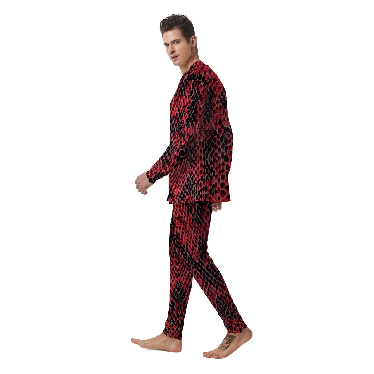 Snakeskin Python Red Print Men's Pajamas-grizzshop