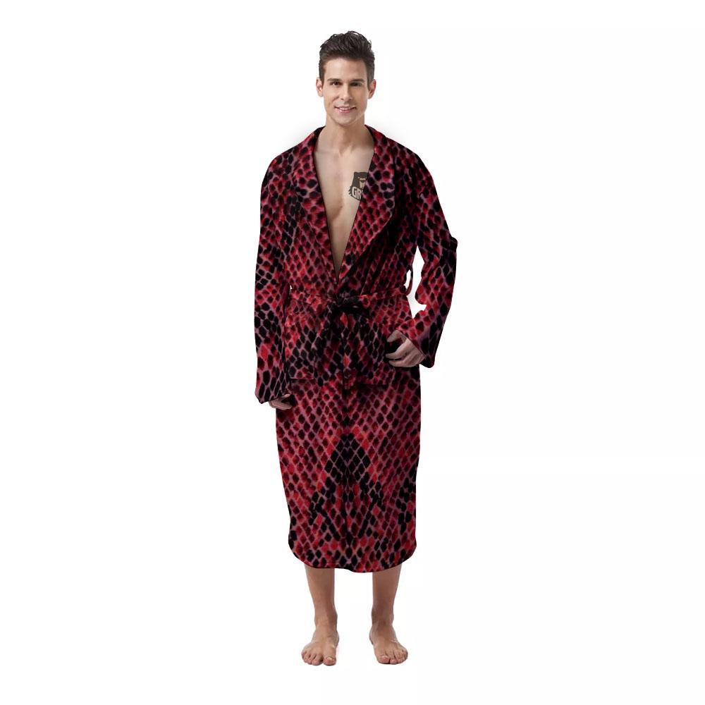 Snakeskin Python Red Print Men's Robe-grizzshop