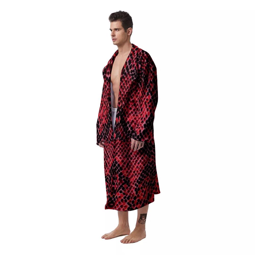 Snakeskin Python Red Print Men's Robe-grizzshop