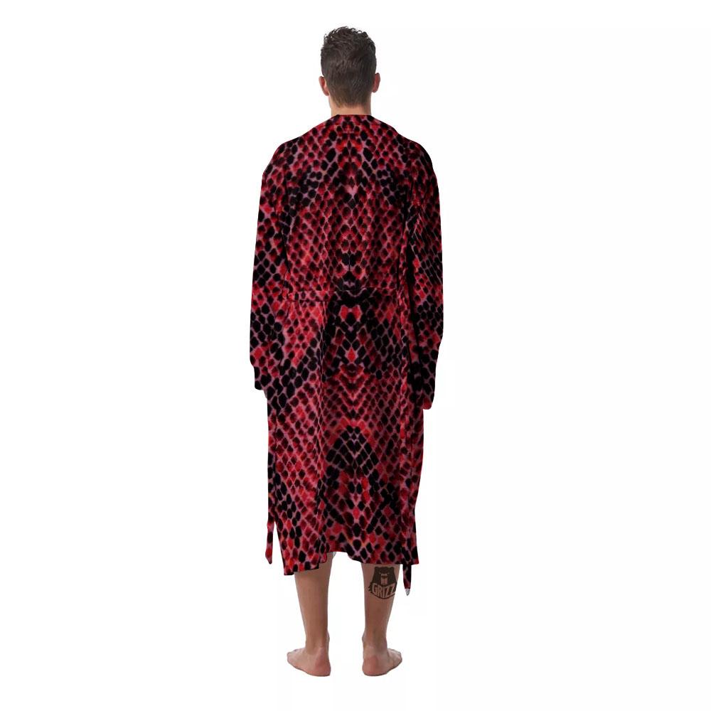 Snakeskin Python Red Print Men's Robe-grizzshop