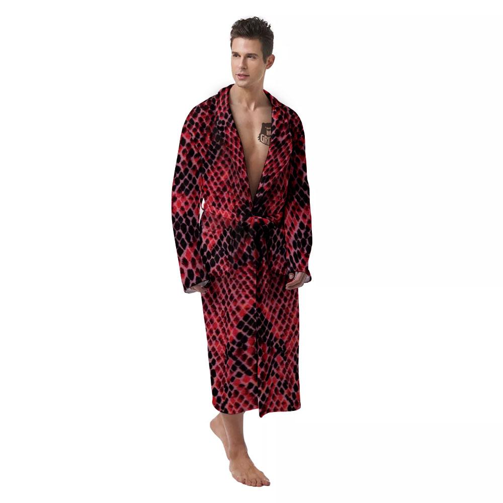 Snakeskin Python Red Print Men's Robe-grizzshop