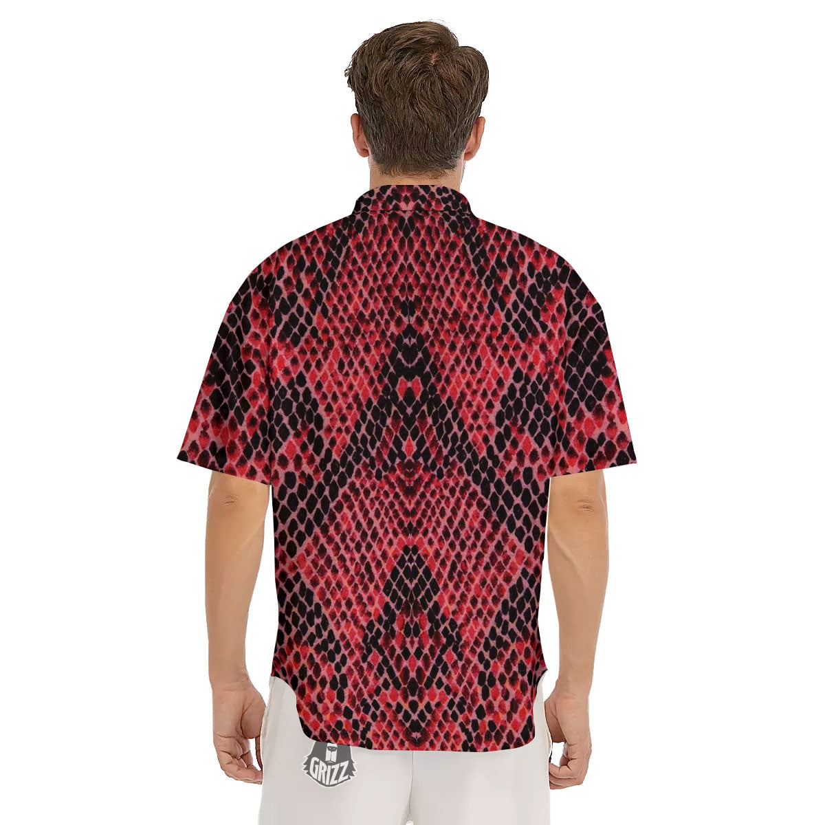 Snakeskin Python Red Print Men's Short Sleeve Shirts-grizzshop