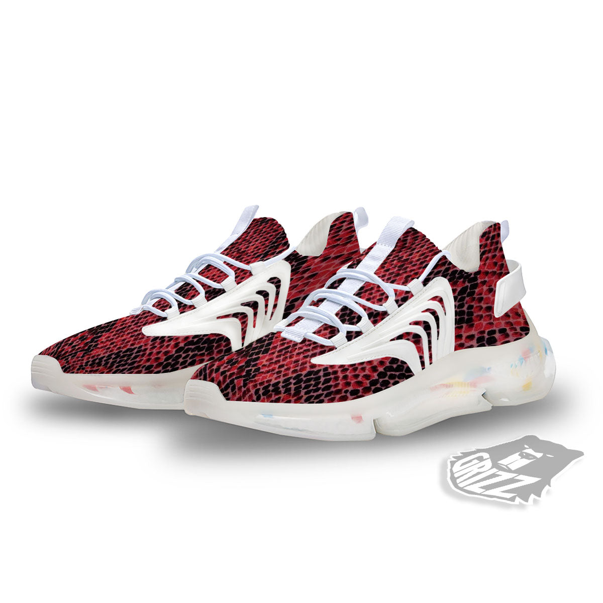 Snakeskin Python Red Print White Gym Shoes-grizzshop