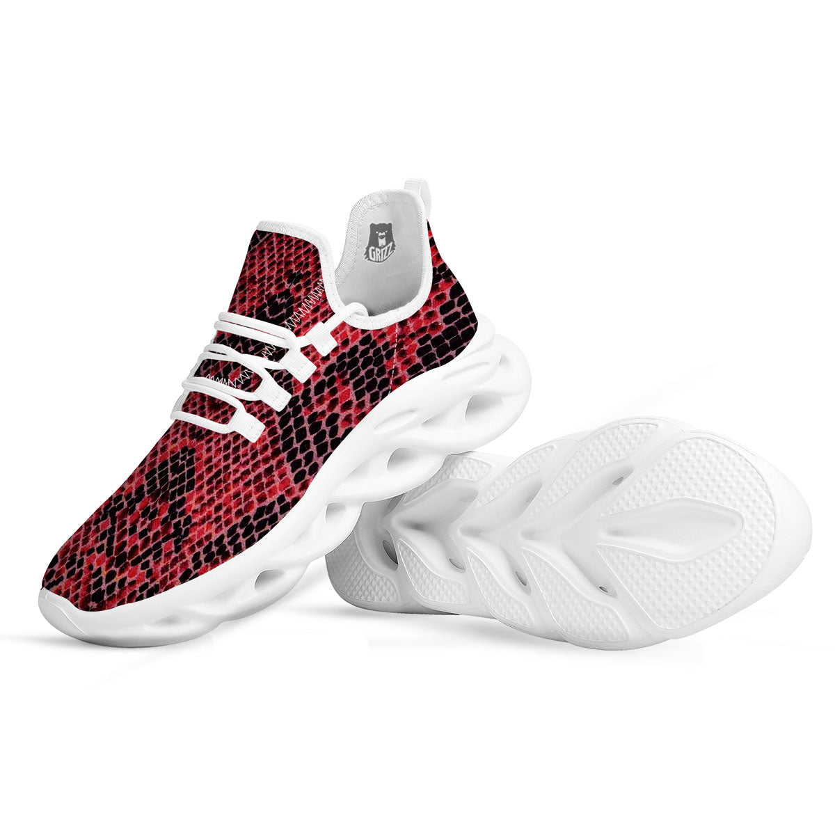 Snakeskin Python Red Print White Running Shoes-grizzshop