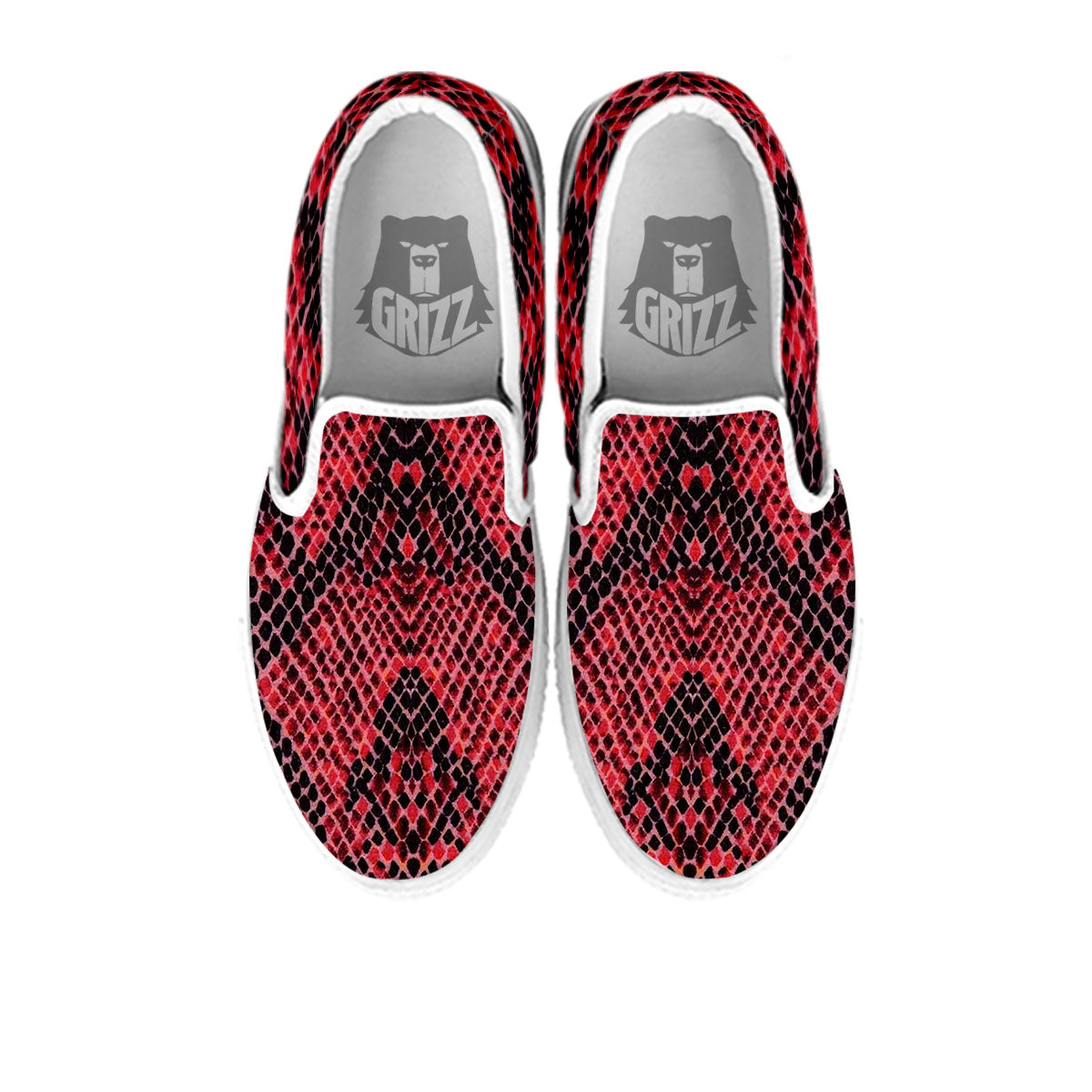 Snakeskin Python Red Print White Slip On Shoes-grizzshop