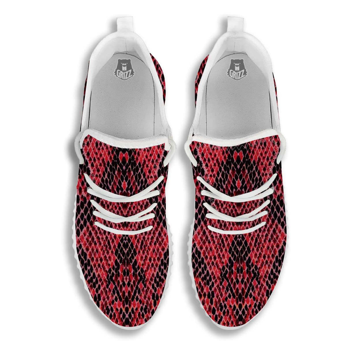 Snakeskin Python Red Print White Walking Shoes-grizzshop