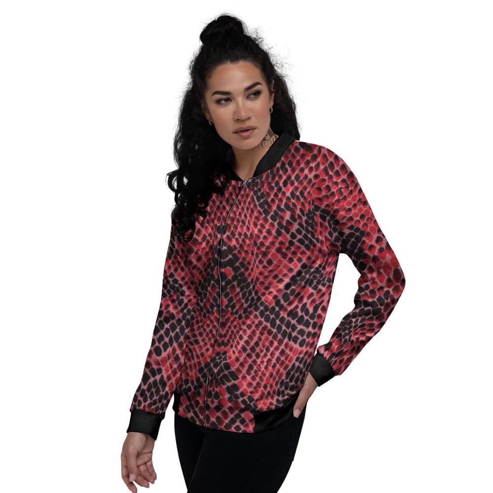 Snakeskin Python Red Print Women's Bomber Jacket-grizzshop