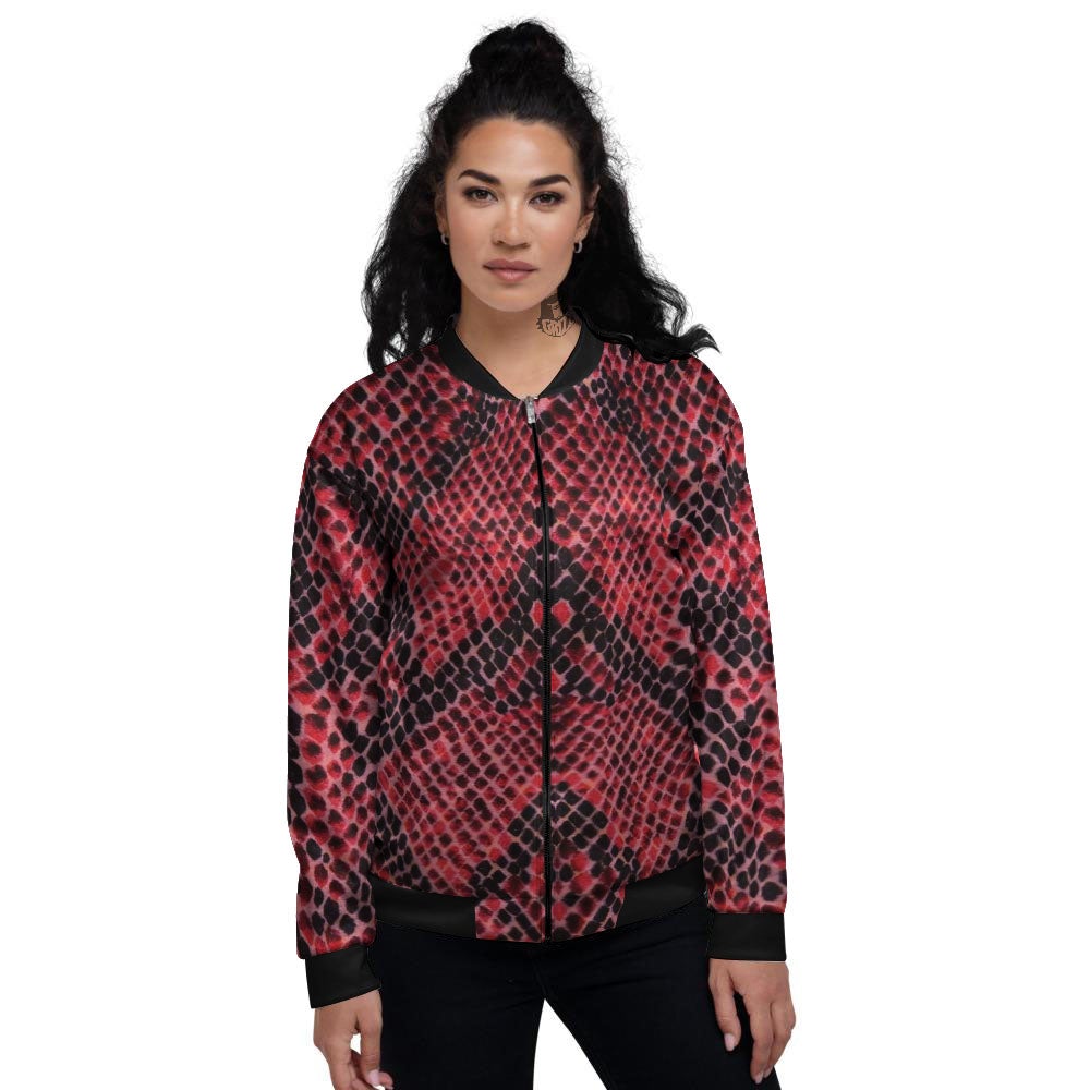 Snakeskin Python Red Print Women's Bomber Jacket-grizzshop