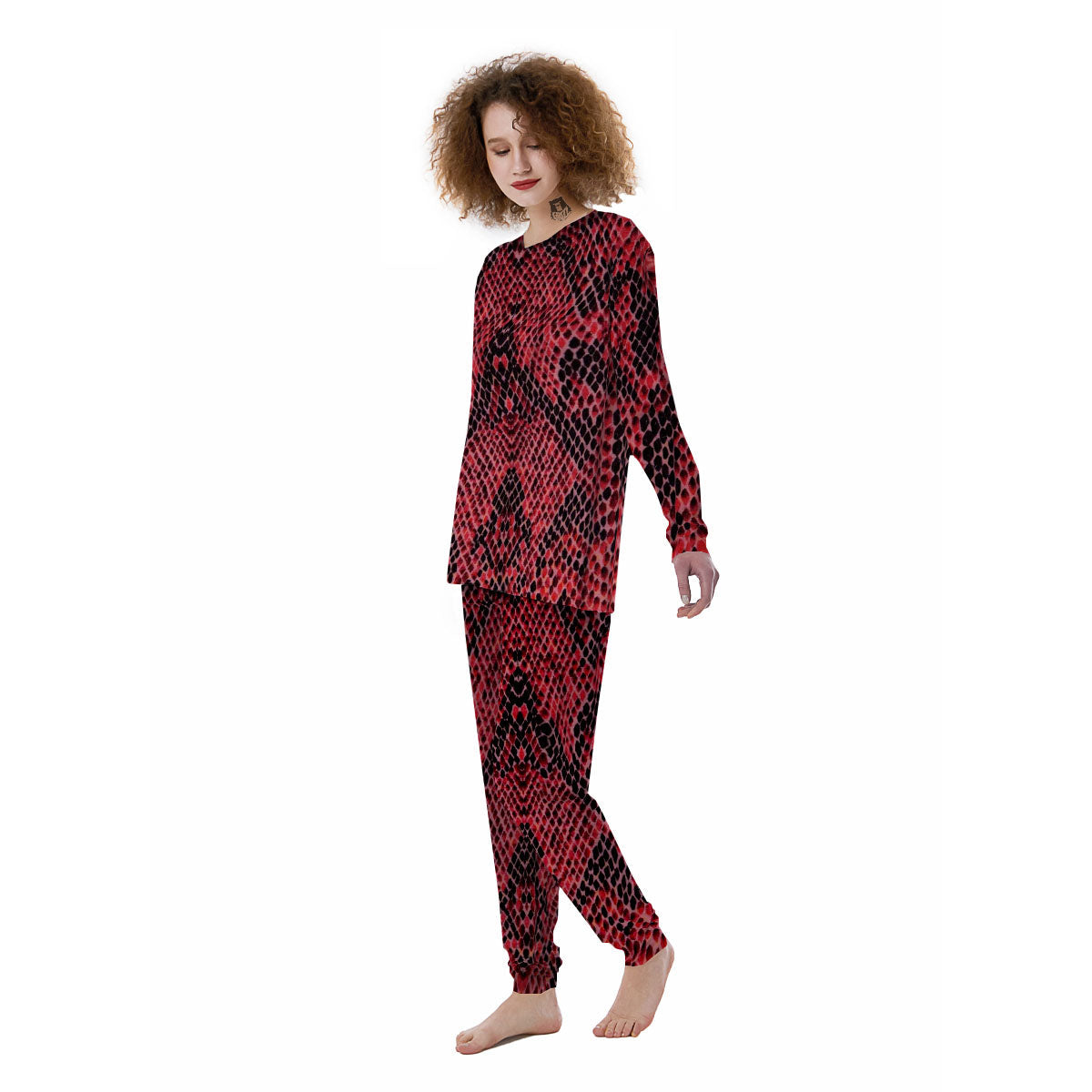 Snakeskin Python Red Print Women's Pajamas-grizzshop