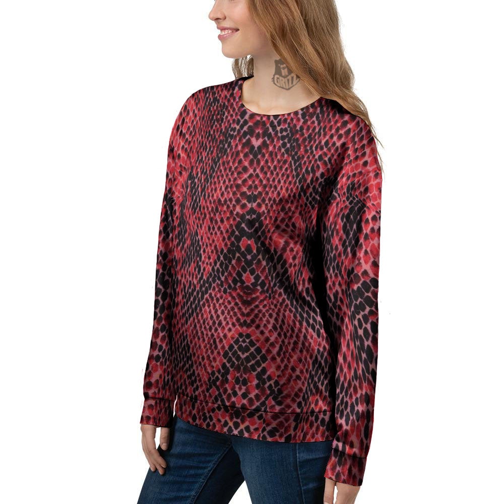 Snakeskin Python Red Print Women's Sweatshirt-grizzshop