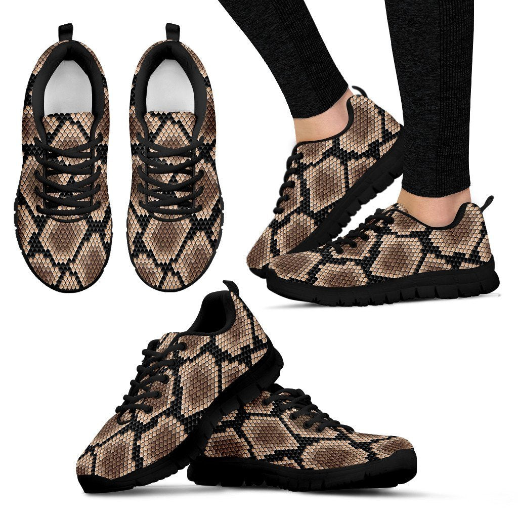 Snakeskin Python Skin Pattern Print Black Sneaker Shoes For Men Women-grizzshop