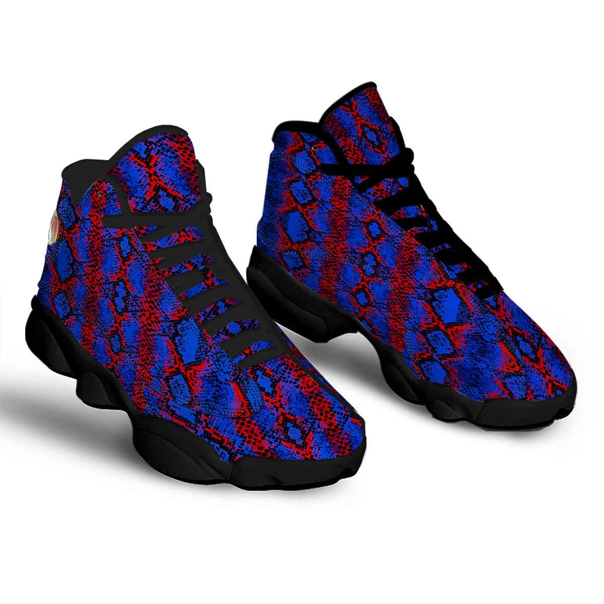 Snakeskin Red And Blue Print Black Basketball Shoes-grizzshop