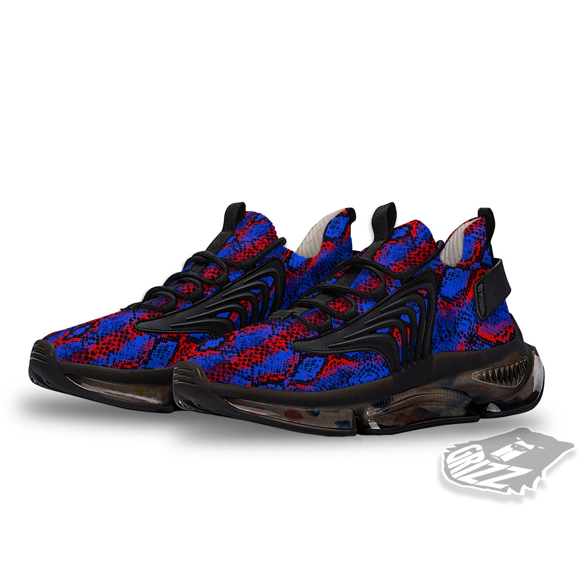 Snakeskin Red And Blue Print Black Gym Shoes-grizzshop