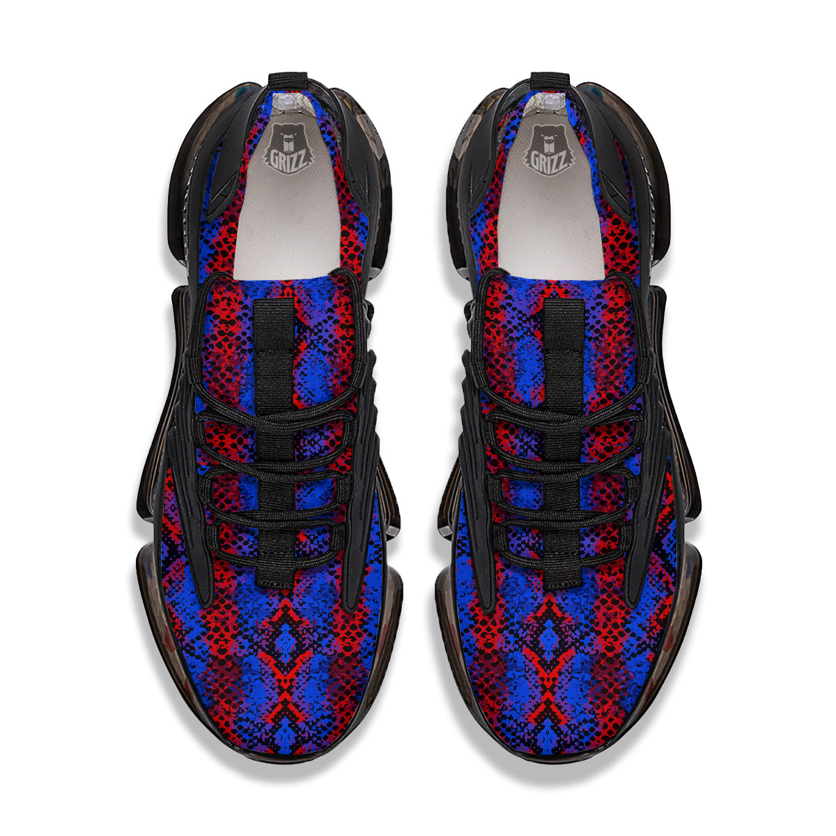 Snakeskin Red And Blue Print Black Gym Shoes-grizzshop