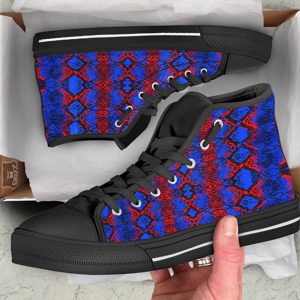 Snakeskin Red And Blue Print Black High Top Shoes-grizzshop