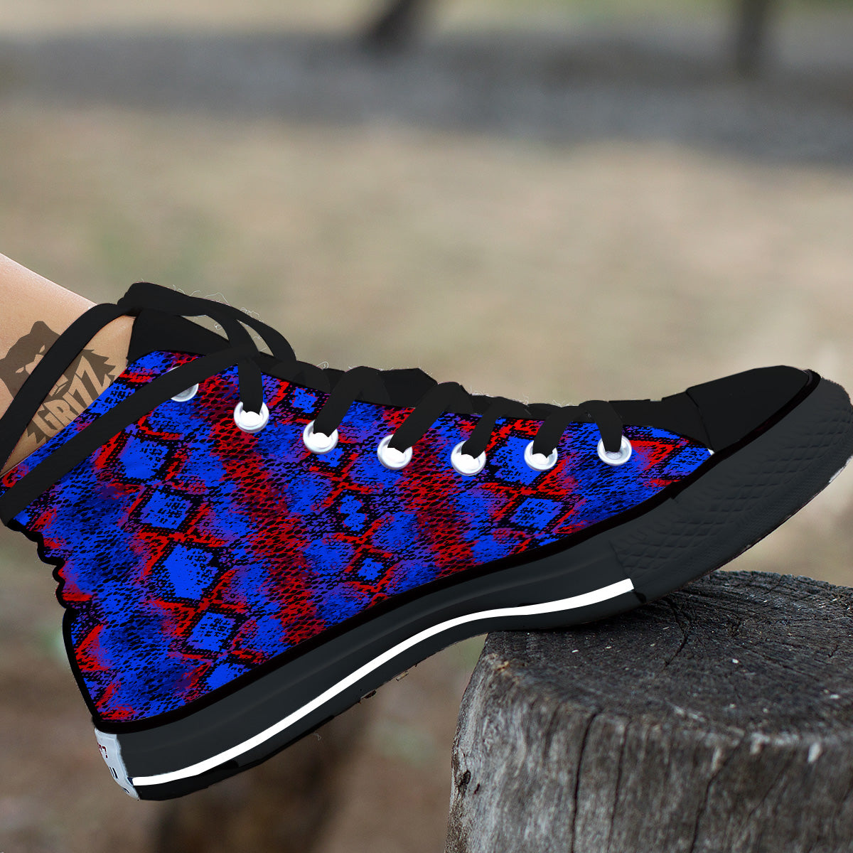Snakeskin Red And Blue Print Black High Top Shoes-grizzshop