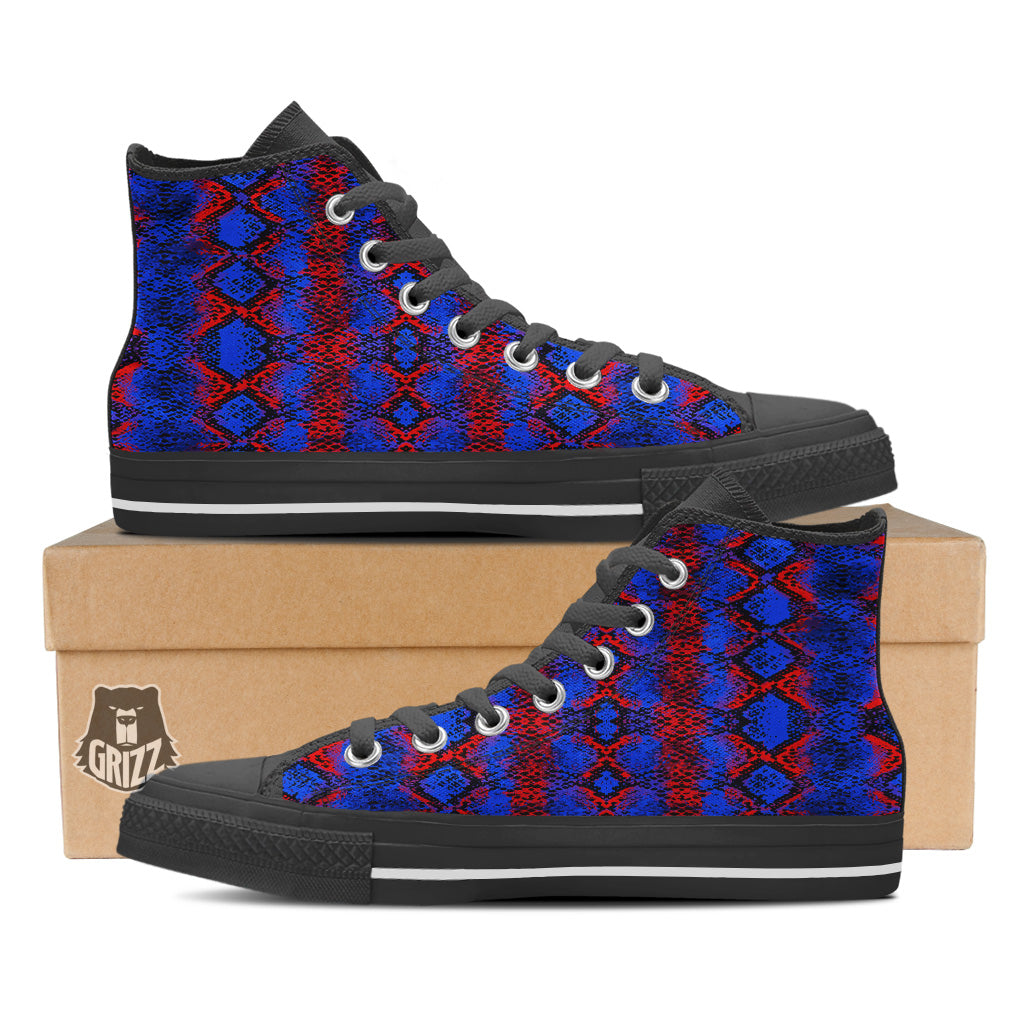 Snakeskin Red And Blue Print Black High Top Shoes-grizzshop