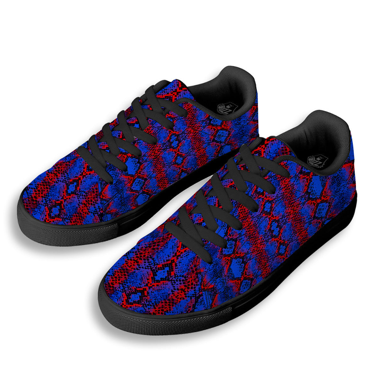 Snakeskin Red And Blue Print Black Low Top Sneakers-grizzshop