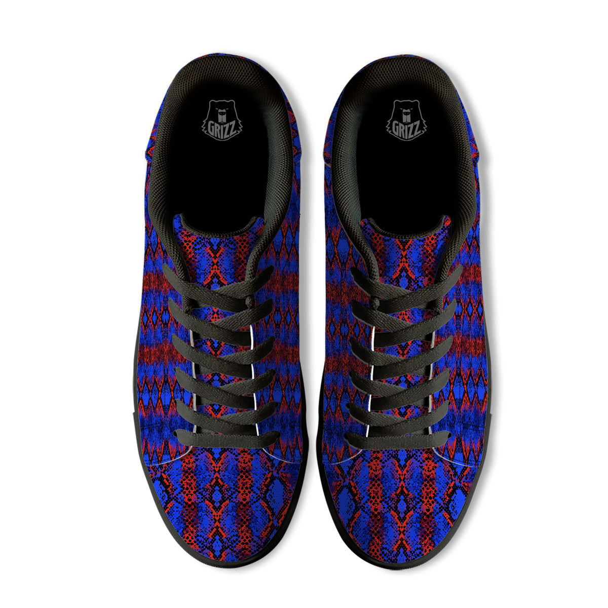 Snakeskin Red And Blue Print Black Low Top Sneakers-grizzshop