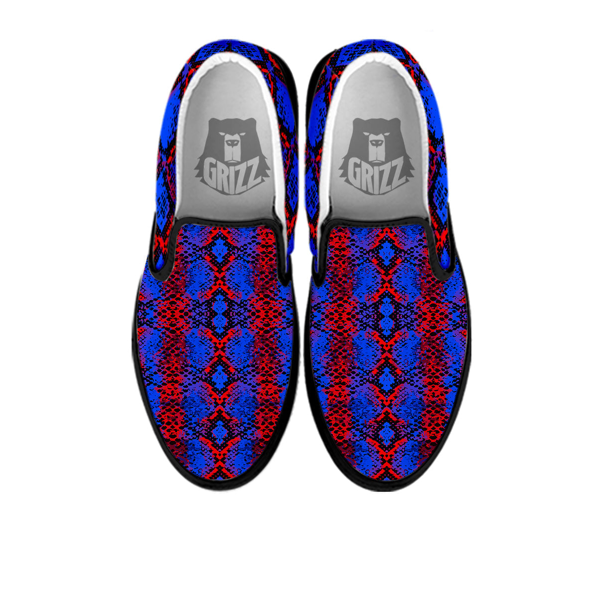 Snakeskin Red And Blue Print Black Slip On Shoes-grizzshop